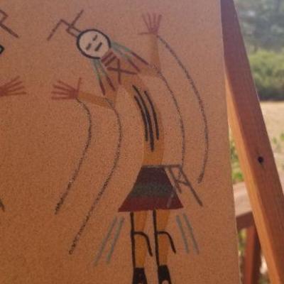 Lot 2-480: Vintage Navajo Sand Painting SUNRISE DANCER 8" x 8" 