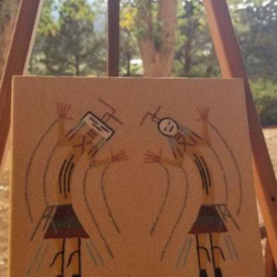 Lot 2-480: Vintage Navajo Sand Painting SUNRISE DANCER 8" x 8" 