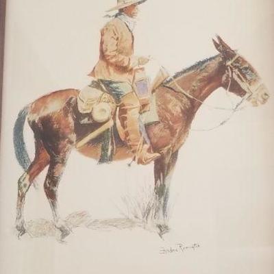 Lot 2-503: Vintage FREDERIC REMINGTON Fine Art Framed Print "An Army Packer" 19" x 15"