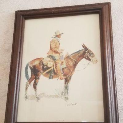 Lot 2-503: Vintage FREDERIC REMINGTON Fine Art Framed Print "An Army Packer" 19" x 15"
