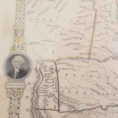 Lot 2-504: Antique/Vintage Map Print of UNITED STATES Framed 14.5" x 12.5"