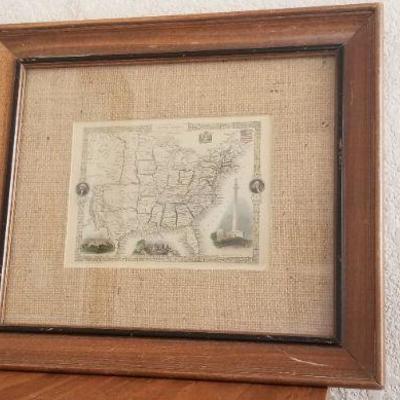Lot 2-504: Antique/Vintage Map Print of UNITED STATES Framed 14.5" x 12.5"