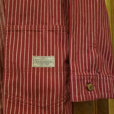 Lot 2-536: Vintage Ralph Lauren Oversized Red Striped Denim Jacket Size Medium 