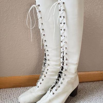Lot 2-540: 1970's White Lace Up GoGo Boots
