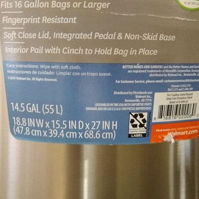Lot 209- Stainless Steel Step Garbage Can- 14.5 Gallon 