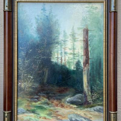 7. Framed Photo Of WoodPecker and Framed Oil Painting Of Redwoods