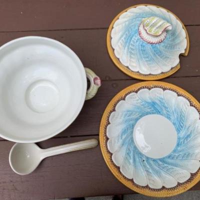 16. Glazed Ceramic Soup Tureen from Italy; Shell and Ocean Motif