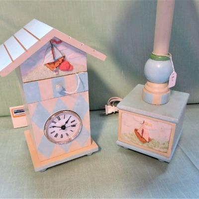 Russ Wooden Baby Boy Lamp and Clock NEW