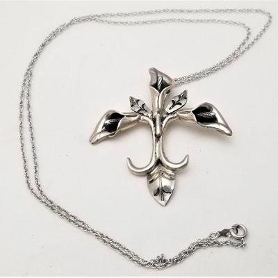Lot #236 - LATE ADDITION - Sterling Silver Pendant and Chain - Lily Cross