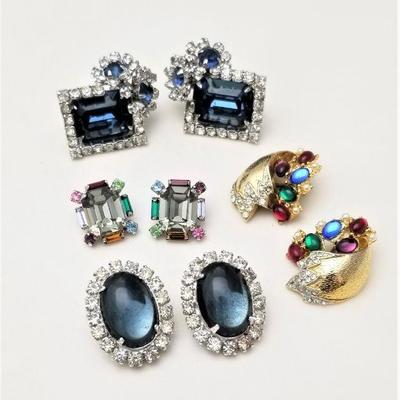 Lot #240  LATE ADDITION - 4 Pairs of Vintage Rhinestone Earrings