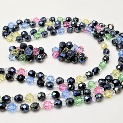 Lot #242  LATE ADDITION - Pretty Vintage faceted Crystal multi-color necklace and matching earrings.