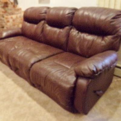 H-11  BROWN LEATHER DOUBLE RECLINING SOFA