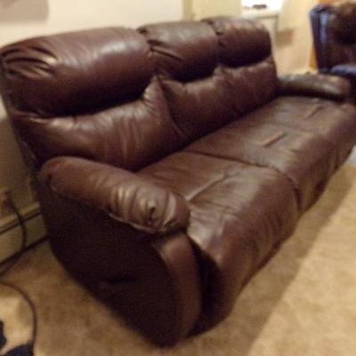 H-11  BROWN LEATHER DOUBLE RECLINING SOFA
