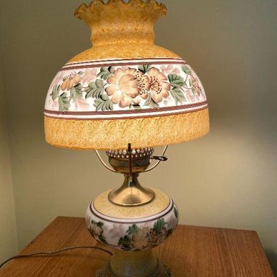 B8: Handpainted Glass and Brass Electric Lamp (Gone with the Wind style)