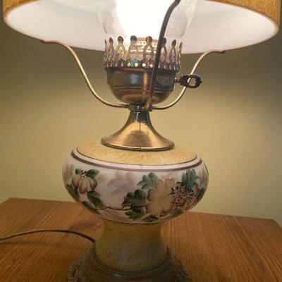 B8: Handpainted Glass and Brass Electric Lamp (Gone with the Wind style)
