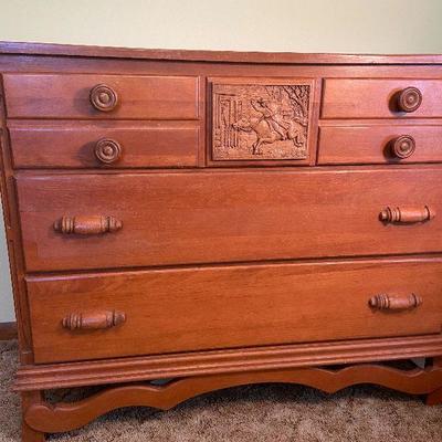 B11: Colonial Inspired Wood Carved Low Dresser
