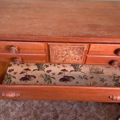 B11: Colonial Inspired Wood Carved Low Dresser