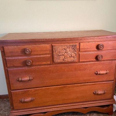 B11: Colonial Inspired Wood Carved Low Dresser
