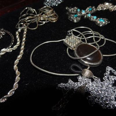 Silver Tone Bracelets, Pendant, Chains, Eye Glass Holder, Lot 23