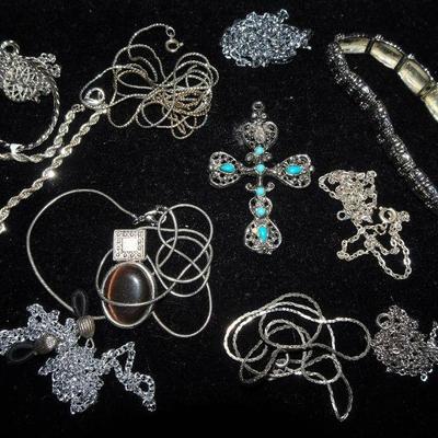 Silver Tone Bracelets, Pendant, Chains, Eye Glass Holder, Lot 23