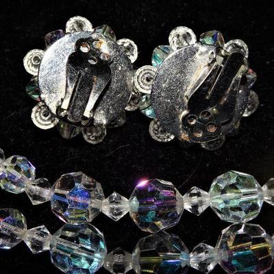 Mid Century Aurora Borealis, Luguna Like, Crystal Double Layer Necklace Cluster Clip Earrings - Like New, RESERVE, Wedding Jewelry