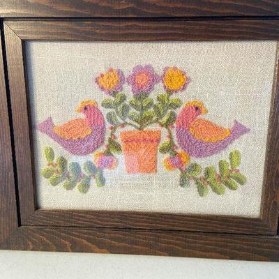 M71: Vintage Needlepoint Partridges Wall Art