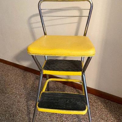 K101: Vintage Cosco Yellow Kitchen Stool/ Step Ladder