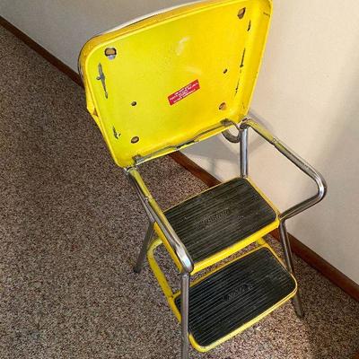 K101: Vintage Cosco Yellow Kitchen Stool/ Step Ladder