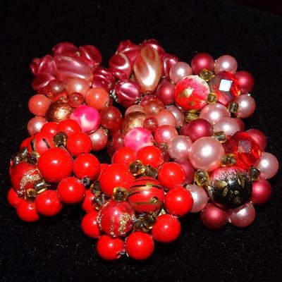 Mid Century Modern Ruby Red Cluster Clip On Earrings, Christmas Ready! Made in Japan & Hong Kong 