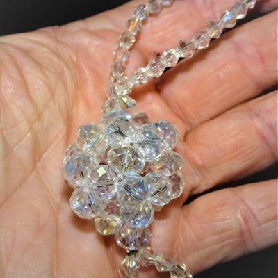 Long Gorgeous Crystal Necklace, Crystal Ball Accent, Aurora Borealis Colors, Perfect for your New Years Eve Gala