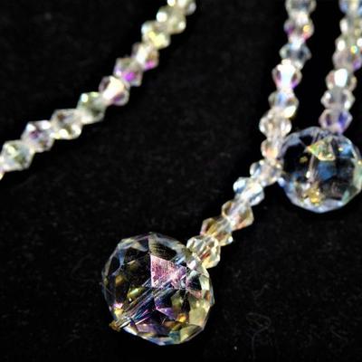 Long Gorgeous Crystal Necklace, Crystal Ball Accent, Aurora Borealis Colors, Perfect for your New Years Eve Gala