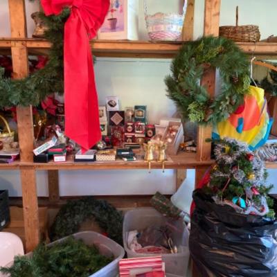 593: Lot of Christmas Decor and Trees, Wreaths, Garland 