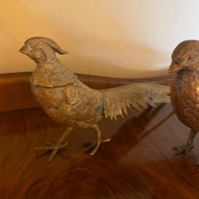 603: Pair of Brass Quail Birds 