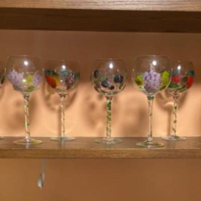 608: Lot of Handpainted Wine Glasses 