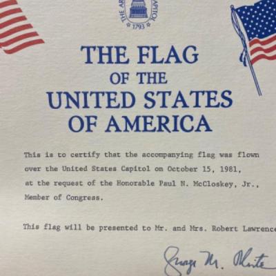 613: Capitol U.S Flag with Certificate Valley Forge 