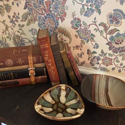 619: Vintage Books and Pottery Bowl , Ashtray 