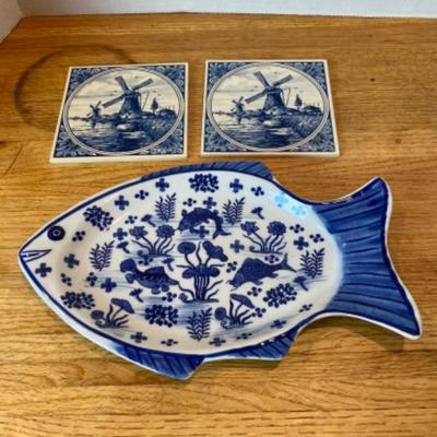 633: Delft Tiles and Chinese Fish plate 