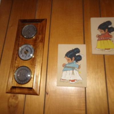 H-74  BAROMETER AND 2 SAND ART PICTURES