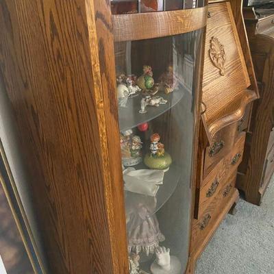 Antique Oak Side by Side Secretary Bookcase with leaded glass