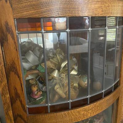 Antique Oak Side by Side Secretary Bookcase with leaded glass