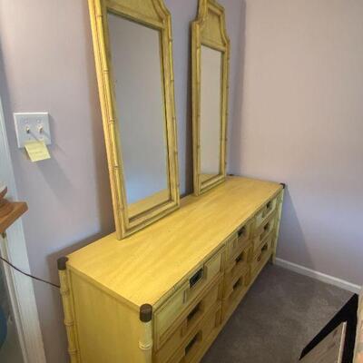 RB5: Vintage Stanley Bamboo Dresser with Two MIrrors