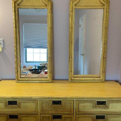 RB5: Vintage Stanley Bamboo Dresser with Two MIrrors