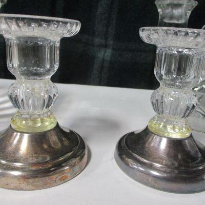Lot 53 - Clear Glass Candle Holders & Decorative Bowl