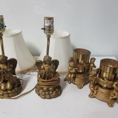 Lot 55 - Angel Lamps & Cherubs Candle Holders 