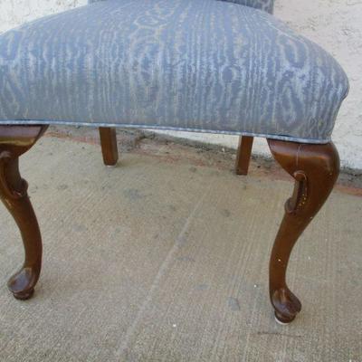 Lot 80 - Blue Upholstered Straight Back Queen Anne Style Parlor Chair 1 Of 2 