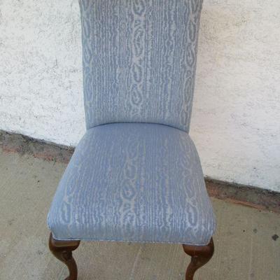 Lot 80 - Blue Upholstered Straight Back Queen Anne Style Parlor Chair 1 Of 2 
