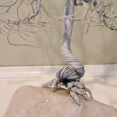 F1 Alabaster Owl Bookend & Sculpted Metal Tree On Quartz Base