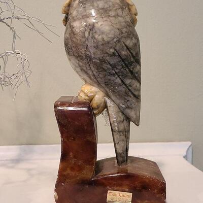 F1 Alabaster Owl Bookend & Sculpted Metal Tree On Quartz Base