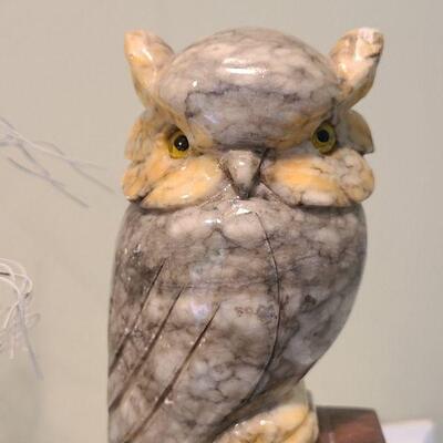 F1 Alabaster Owl Bookend & Sculpted Metal Tree On Quartz Base