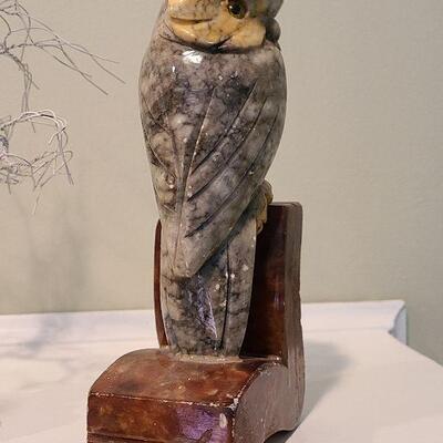 F1 Alabaster Owl Bookend & Sculpted Metal Tree On Quartz Base